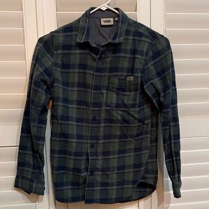 Vans Navy and Green Plaid Button-Down Shirt